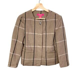 Catherine Malandrino Tan Windowpane Plaid Check Wool Blend Blazer Jacket 2 XS